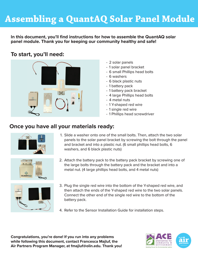 Image of the Air Partners air quality sensor assembly instructions sheet