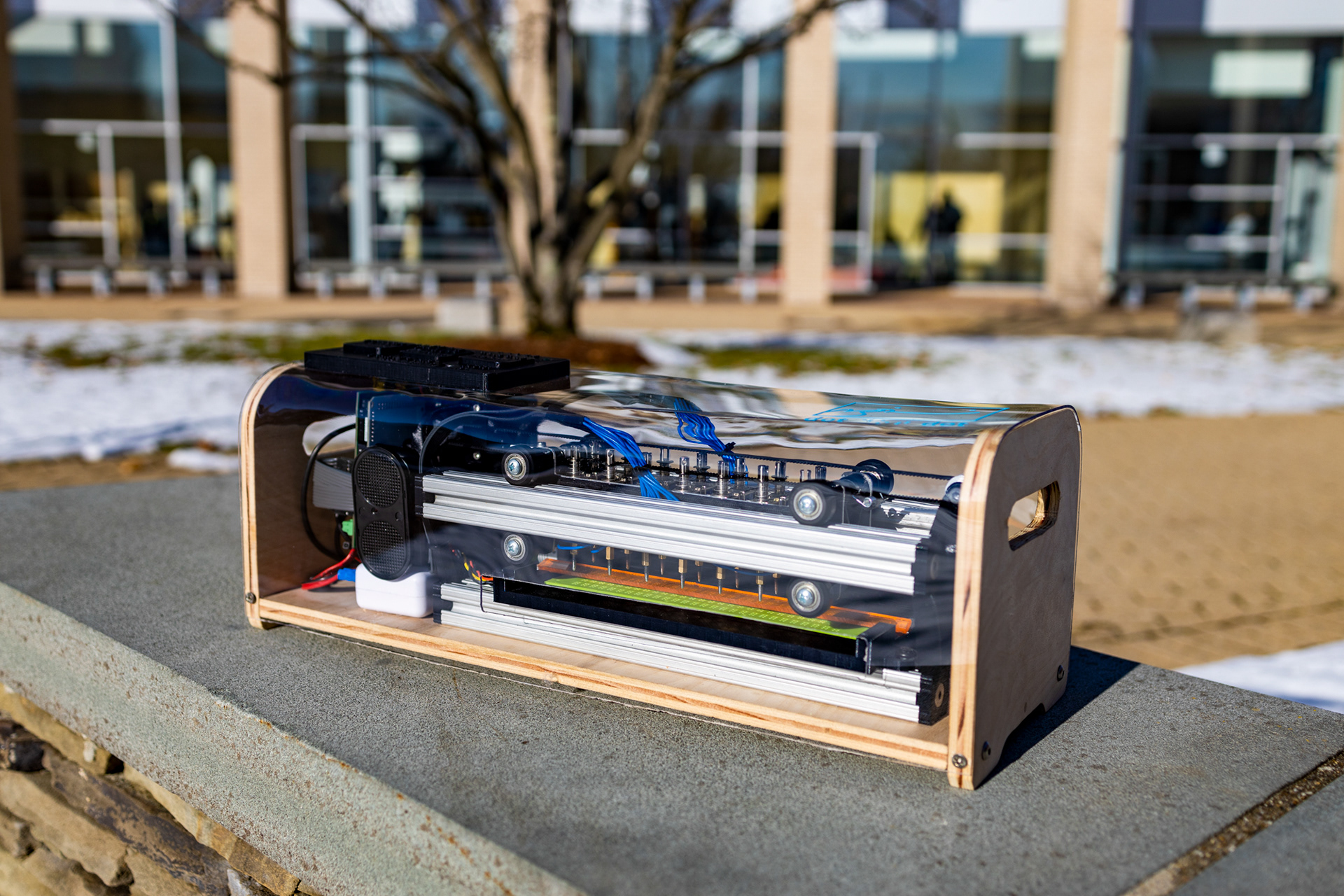 Picture of the fully assembled, final version of the Portabraille Printer